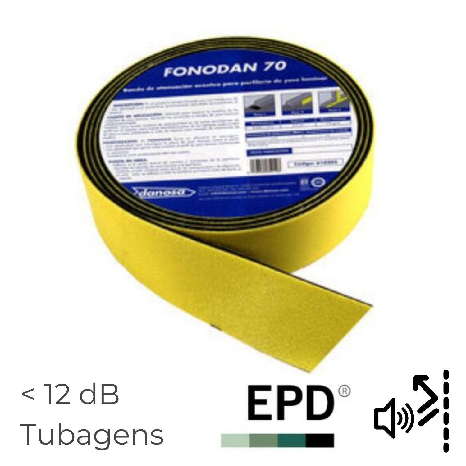 Banda Auto-Adesiva Isolamento Acústico Danosa Fonodan 70 3,9MM 10MX6,6CM Tubagem Zona Dificil Acesso