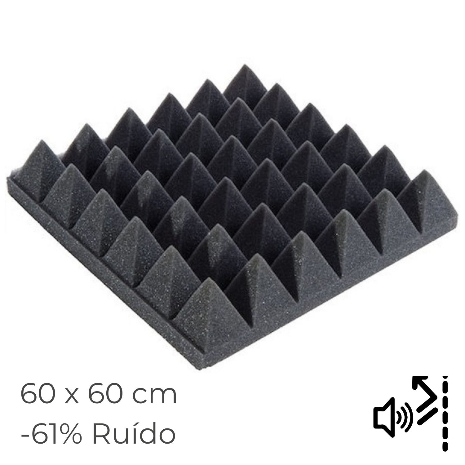 Painel Espuma Acústica TECWAVE PYRAMID 60x60 cm Estúdios Auditórios Salas Conferência Absorção Ruído