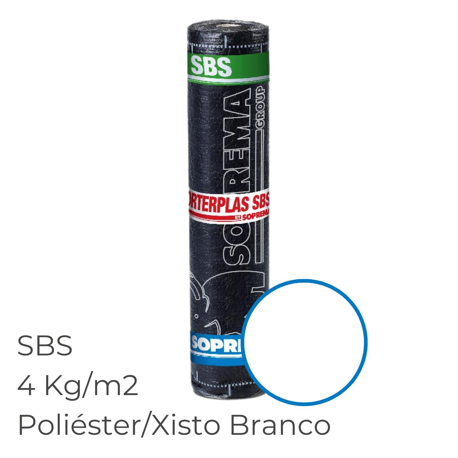 Tela Betuminosa Asfáltica SBS Impermeabilização Morterplas FPV MIN Poliéster/Xisto Branco 4KG/M2