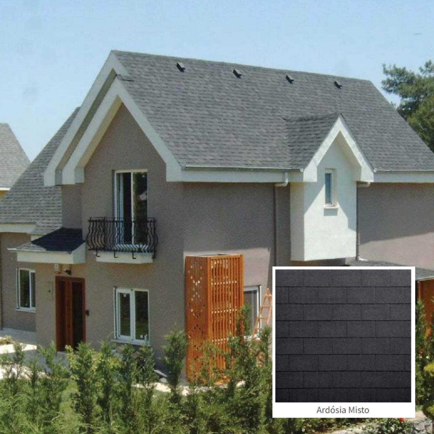 Telha Asfáltica Bardoline Rectangular Cobertura Inclinada Fachada Impermeável Fácil Aplicação - Palete 158,60 m2 - Rectangular - Preto/Ardósia Misto (0416)