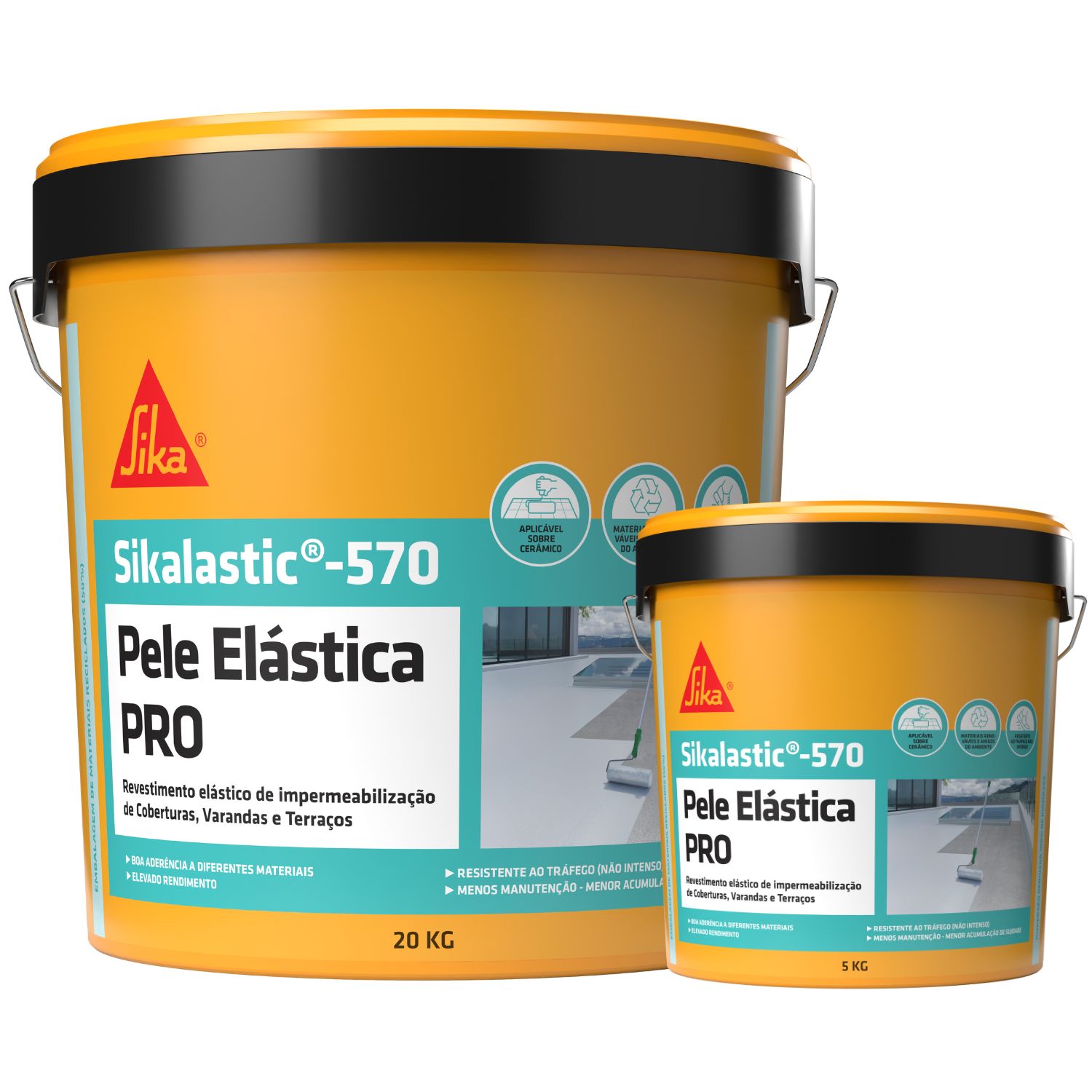 Pele Elástica Sikalastic-570 PRO Impermeabilização Varandas Terraços Coberturas Cerâmica Tráfego Pedonal 5KG