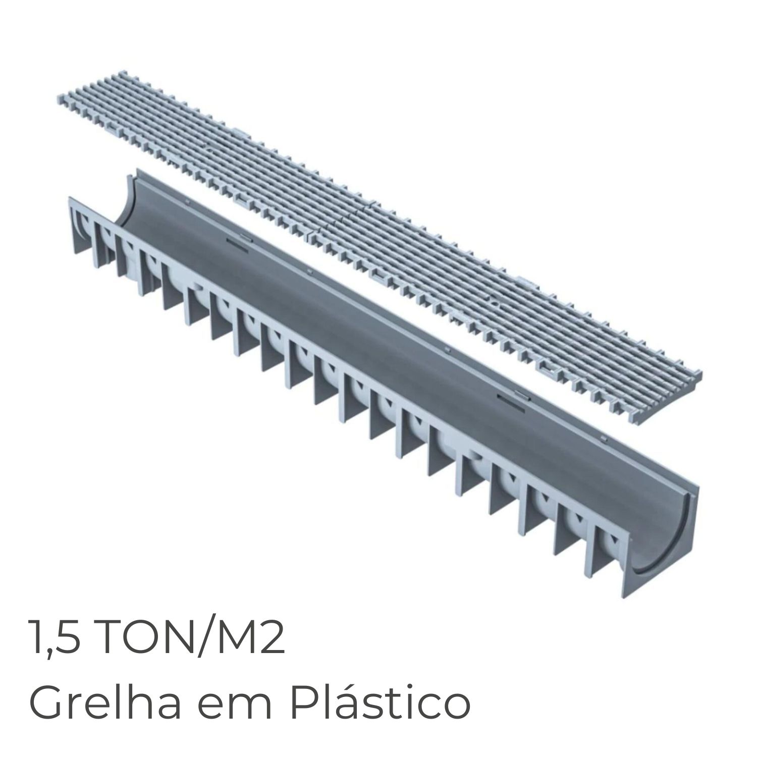 Canal Drenagem Cinza com Grelha em Plástico 100cm comp. x 12cm larg. x 9,2cm alt. Escoamento Águas