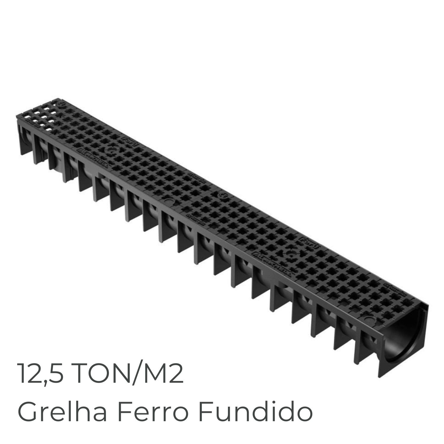 Canal Drenagem Preto com Grelha Ferro Fundido Maior Resistência