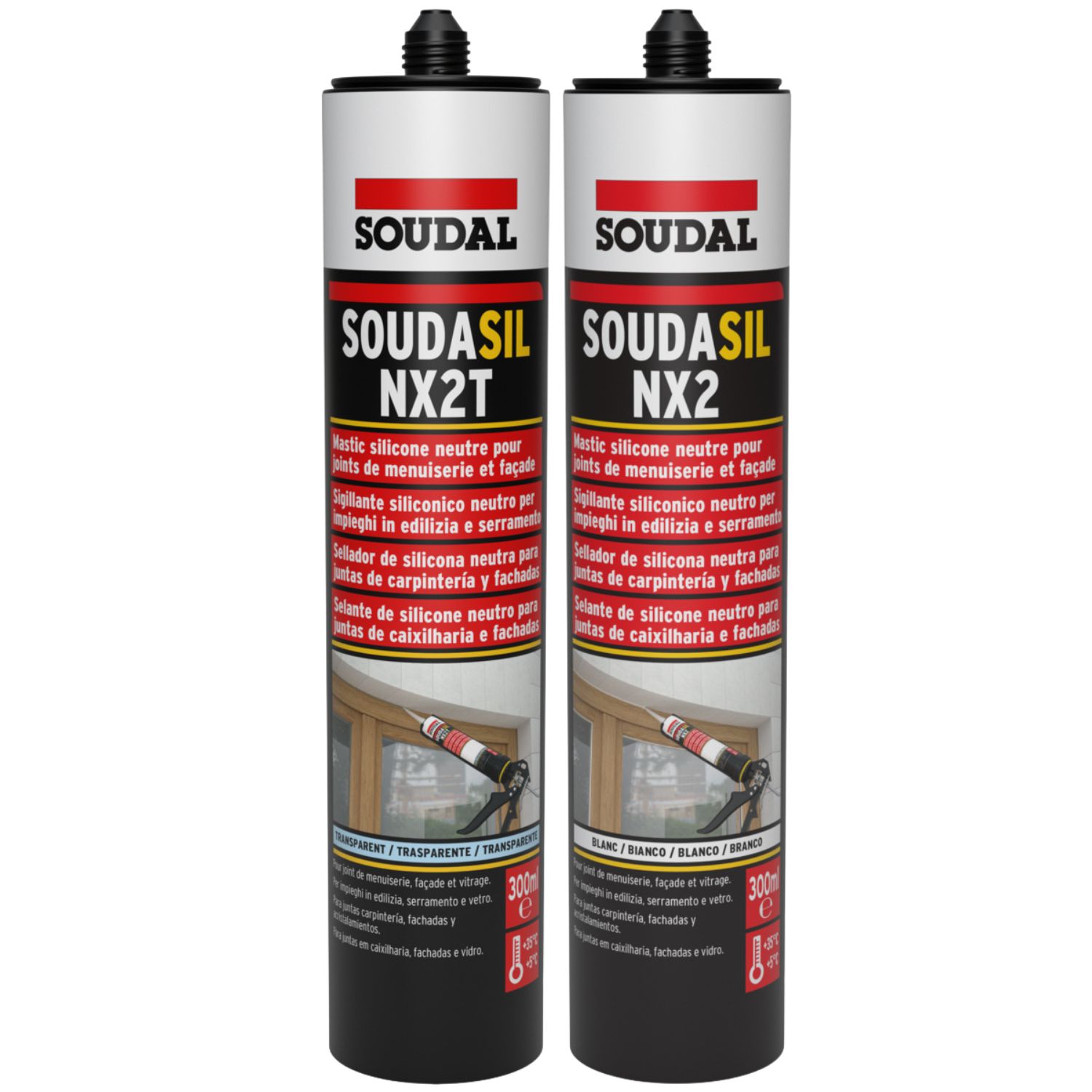 Silicone Neutro Uso Geral Construção, Caixilhos de Janelas Soudasil NX2 300ML Transparente/Branco