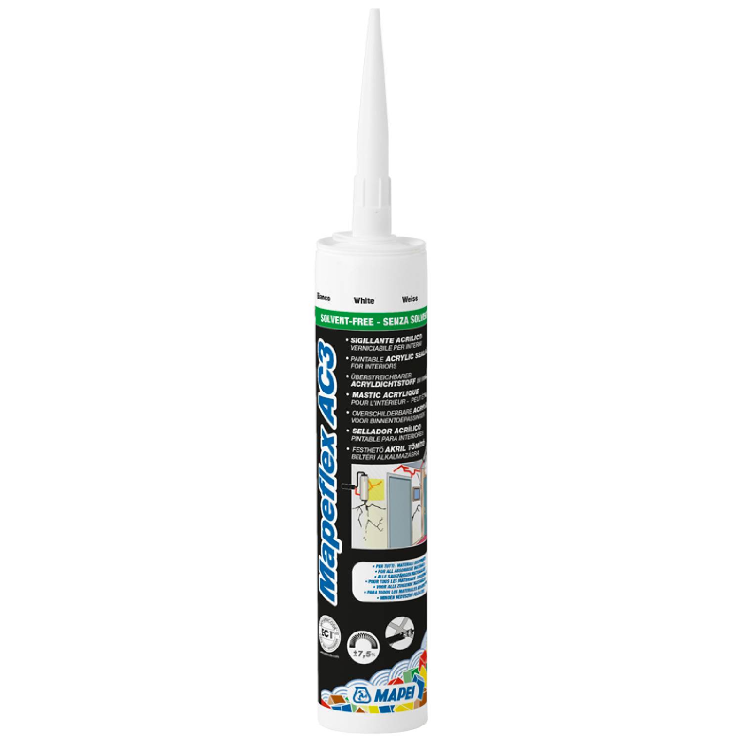Selante Acrílico Pintável Interior Acabamento Liso Selagem Juntas Mapei Mapeflex AC3 310ML
