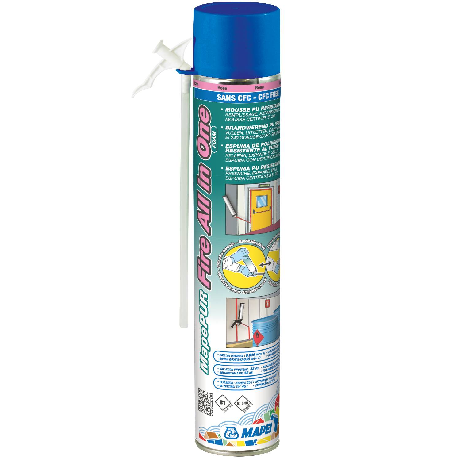 Espuma Enchimento e Fixação Anti-Fogo Auto-Expansiva Mapei Mapepur Fire All in One Foam 750ML Manual