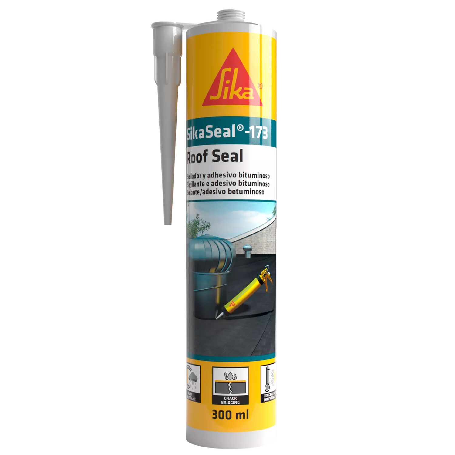 Cola e Veda Betuminoso Fibroreforçado SikaSeal-173 300ML Coberturas, Telas Asfálticas, Caleiras
