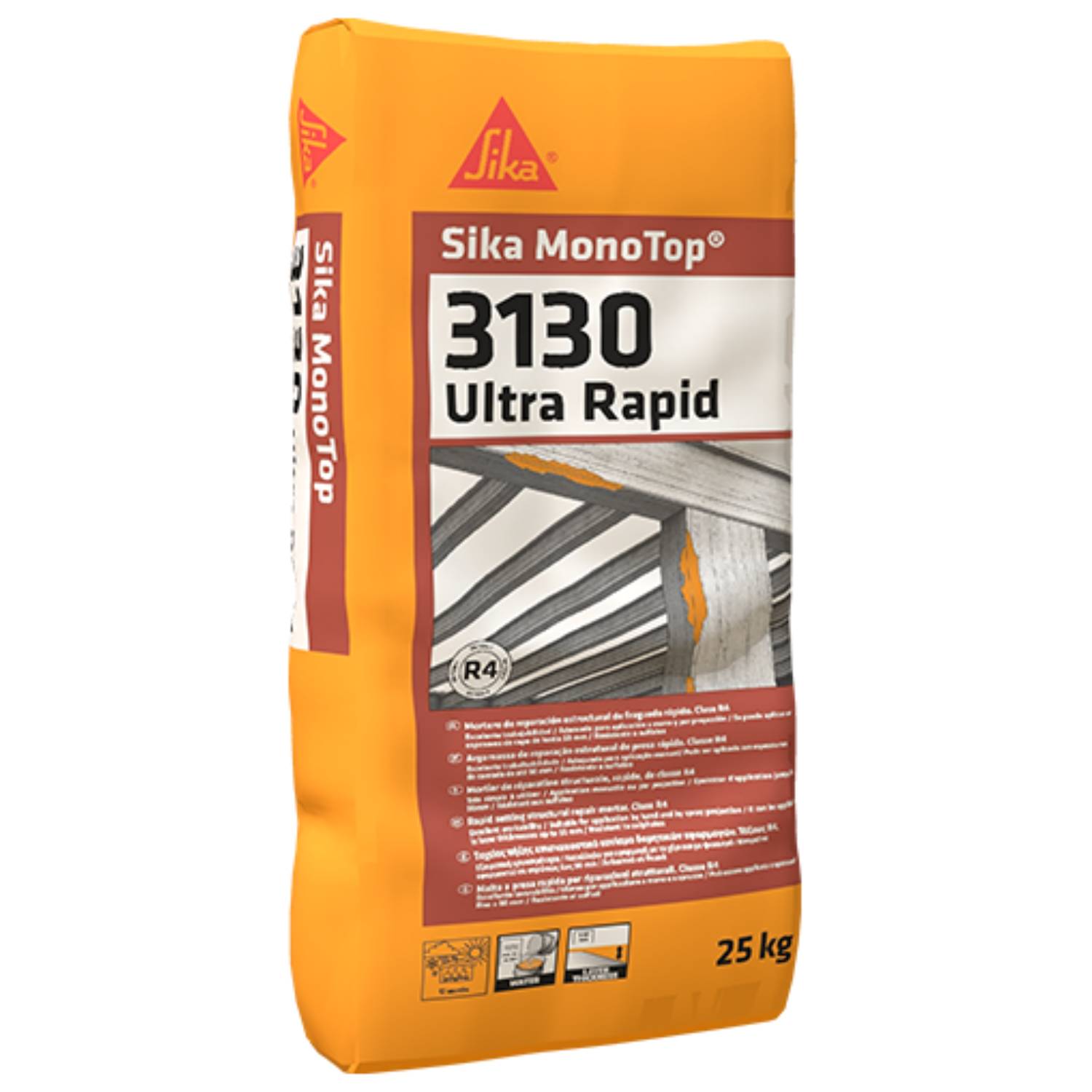 Argamassa Reparação Estrutural Betão R4 Cura Rápida Pintura Após 2H Sika MonoTop-3130 Ultra Rapid