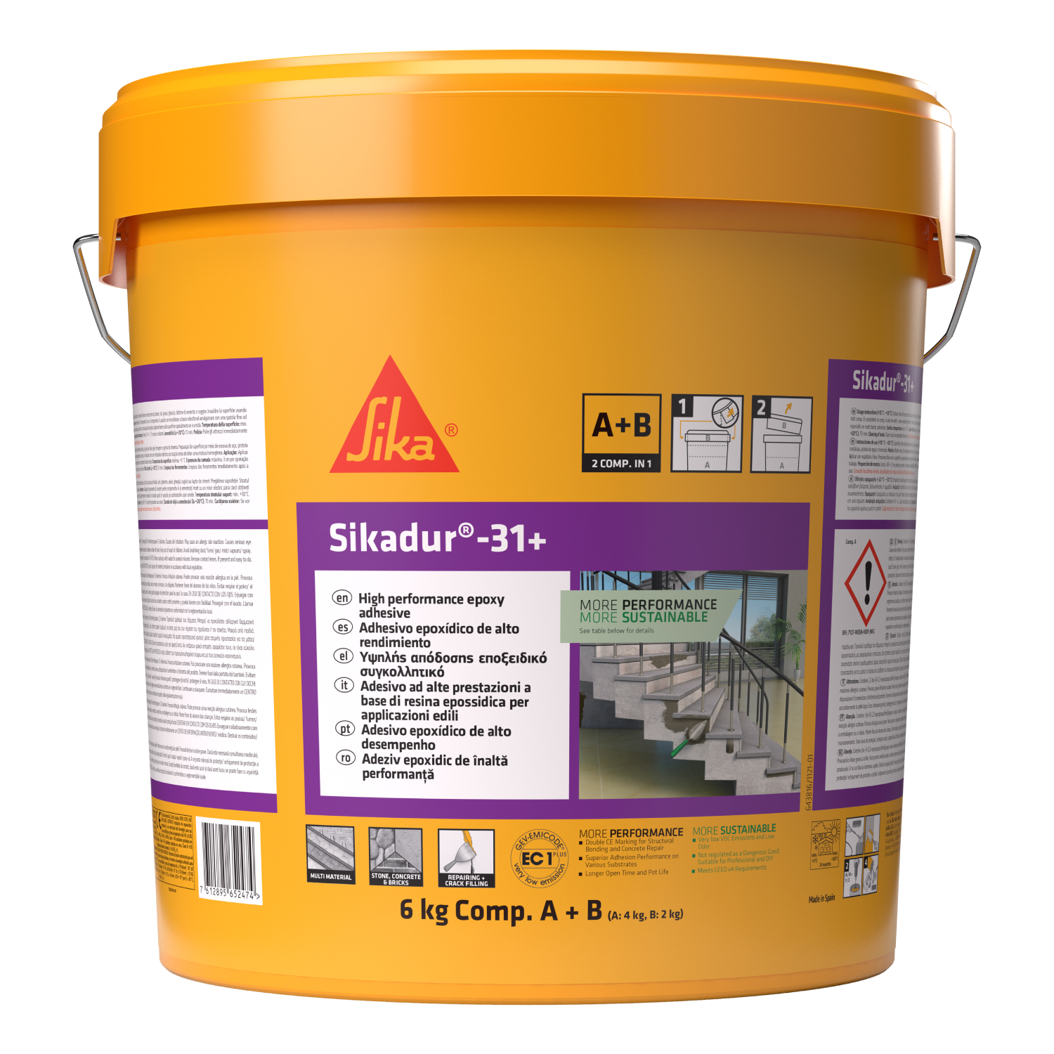 Adesivo Epóxi Sikadur-31+ para Colagem Estrutural e Reparação de Betão - Cinza betão (A+B) - 6 Kg