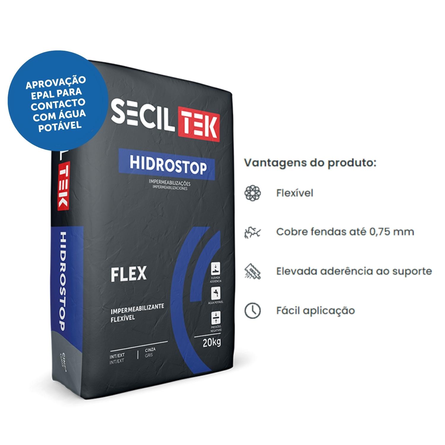Argamassa de Impermeabilização Flexível Monocomponente SecilTek Hidrostop Flex - Cinza - 20 kg