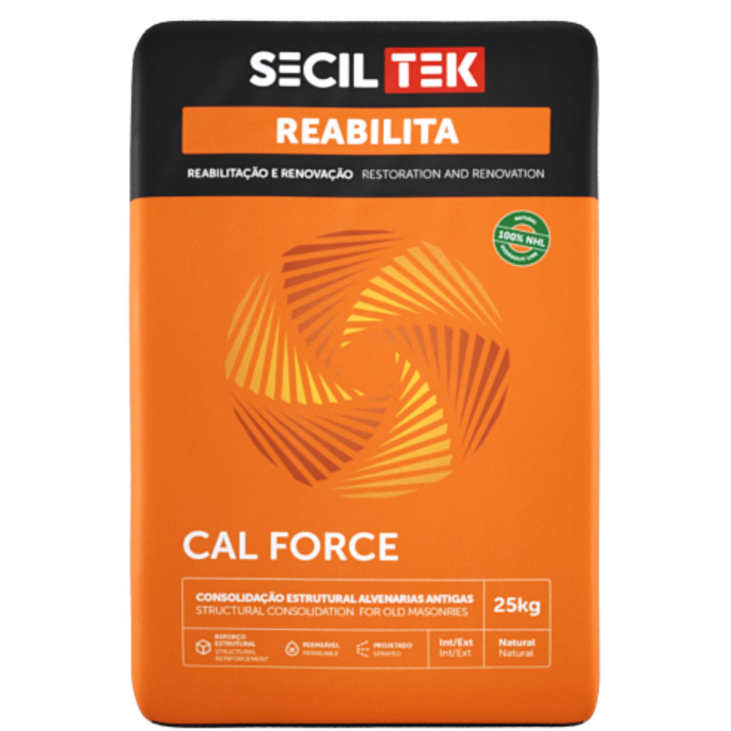 Argamassa Estrutural Projetada à Base de Cal Hidráulica Natural SecilTek Reabilita Cal Force 25KG