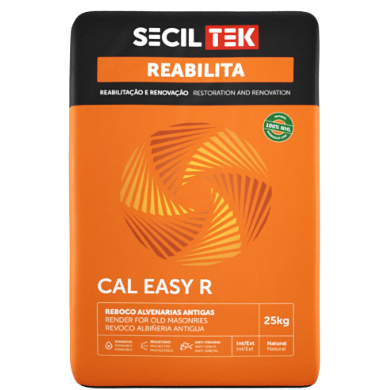 Argamassa Reboco Cal Hidráulica Natural (NHL) SecilTek Reabilita Cal EASY R Revestimento Alvenarias