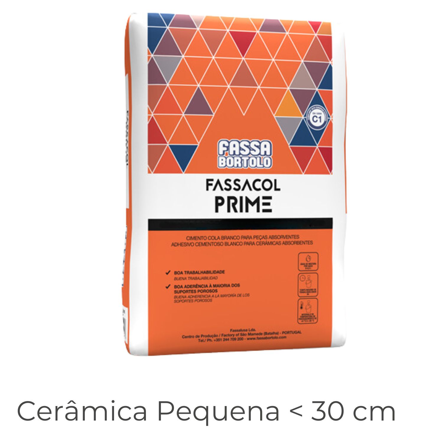 Cimento Cola Cerâmica Pequena Interior Peças Absorventes Fassacol Prime Cinza 25KG C1