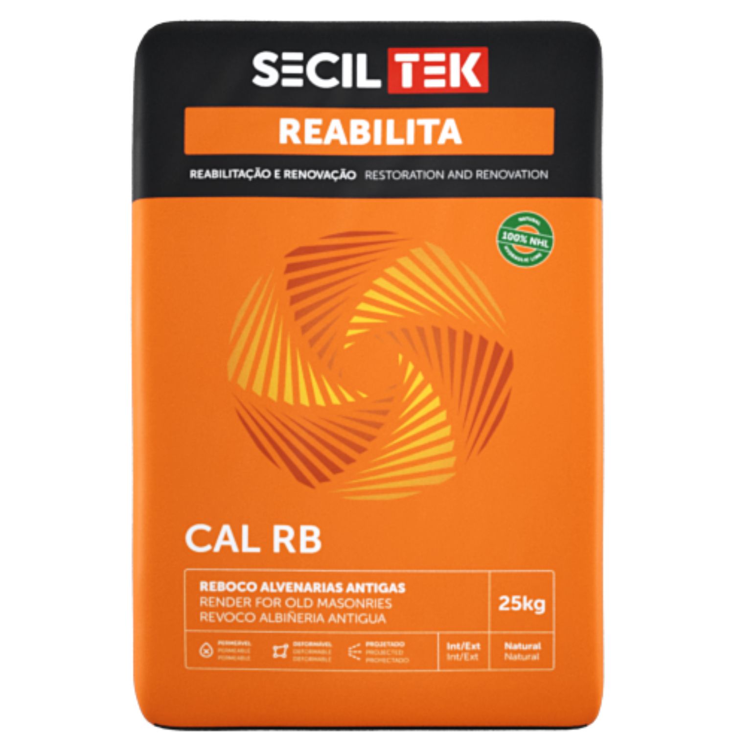 Argamassa Reboco Projectar Cal Hidráulica Natural (NHL) Alvenaria Antiga SecilTek Reabilita Cal RB