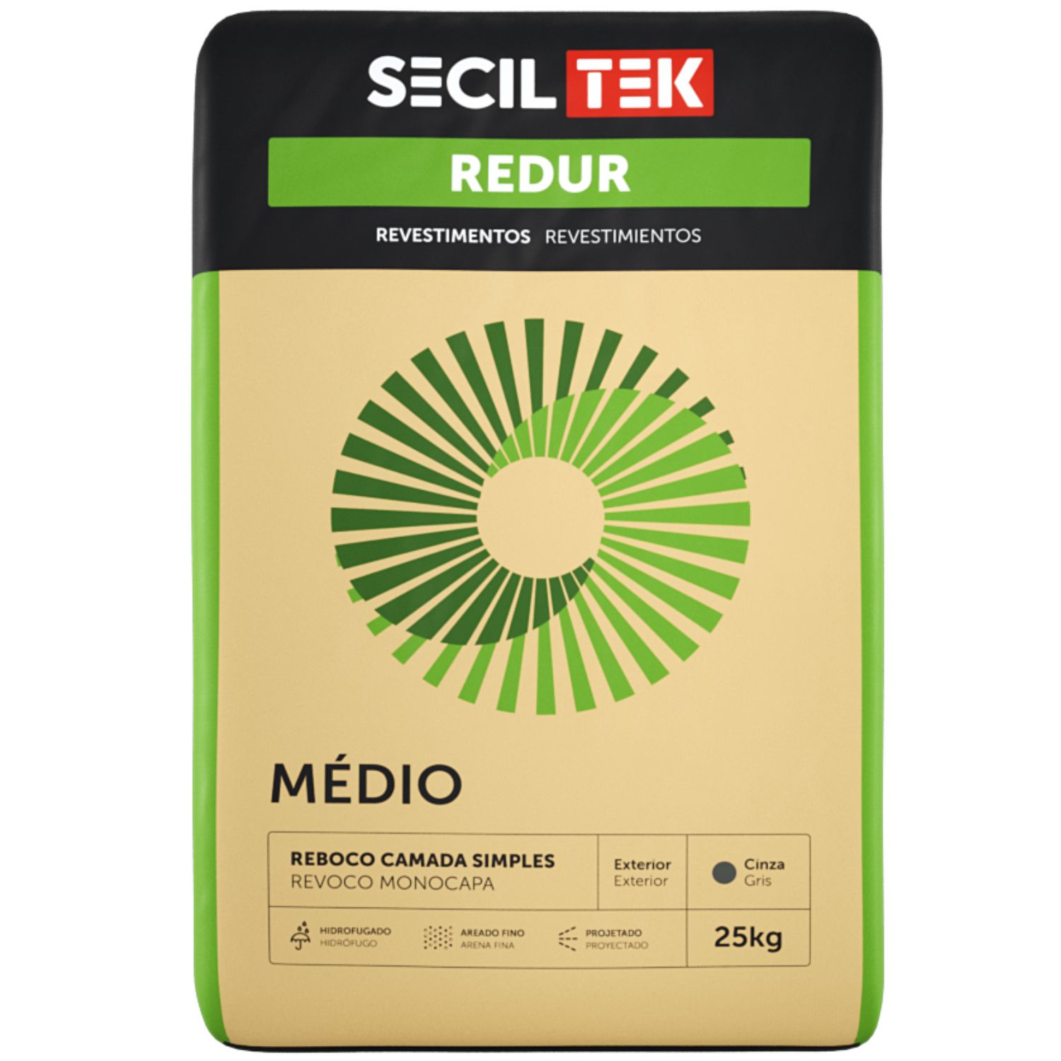 Reboco Projetar Hidrofugado Exterior/Interior SecilTek Redur Médio 25KG