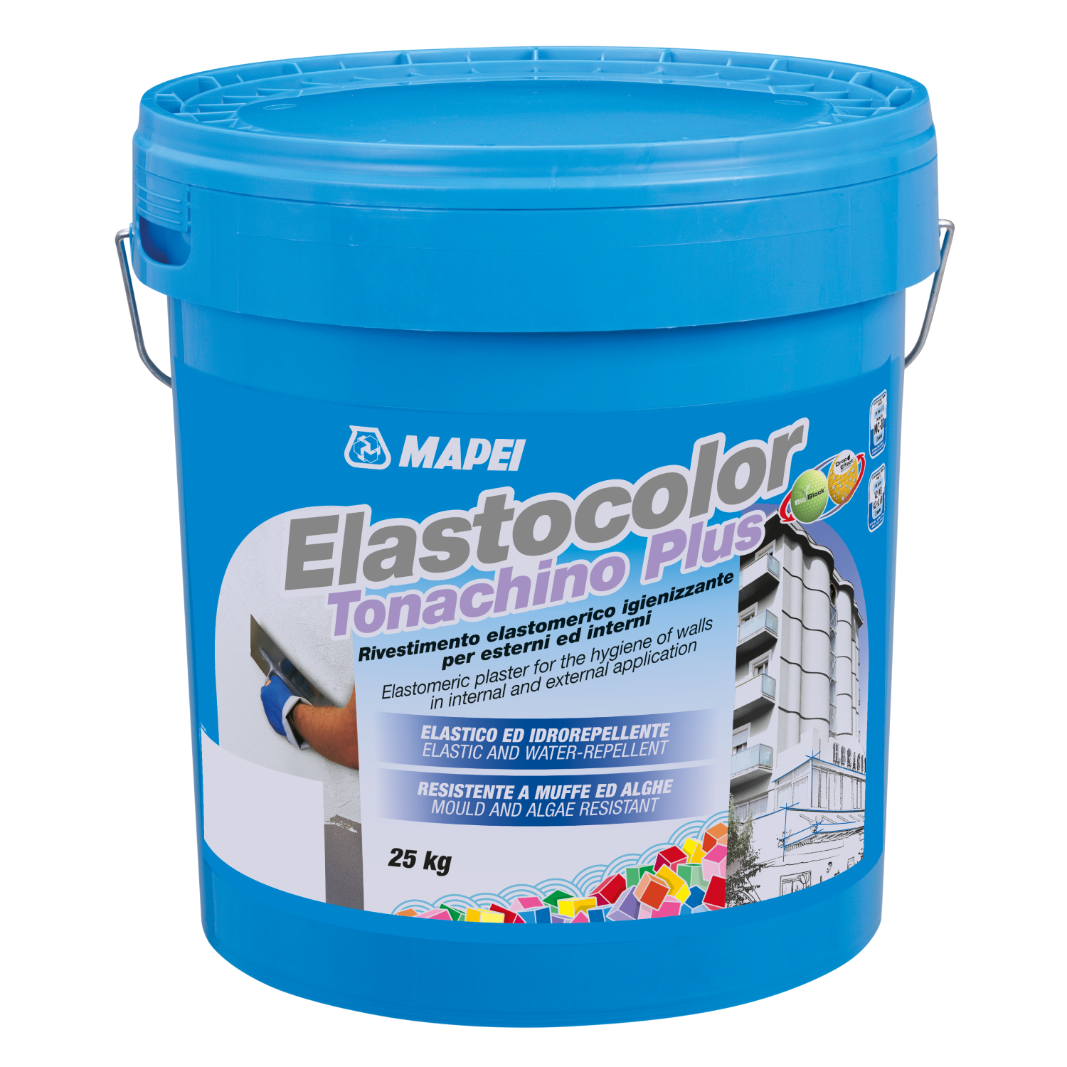 Revestimento Elastomérico Mapei Elastocolor Tonachino Plus Resistente Algas/Bolor Exterior/Interior - Branco - 25 Kg