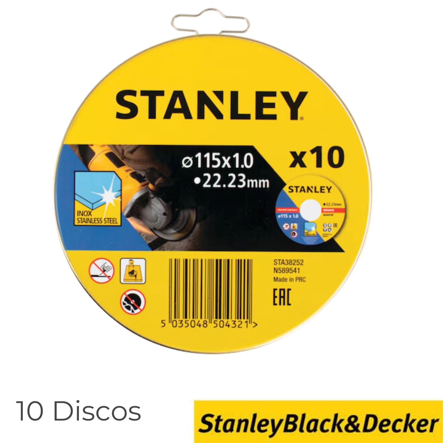 Discos de Corte Stanley STA38252-XJ para Aço Inox 115x1MM (10 Discos) para Rebarbadora