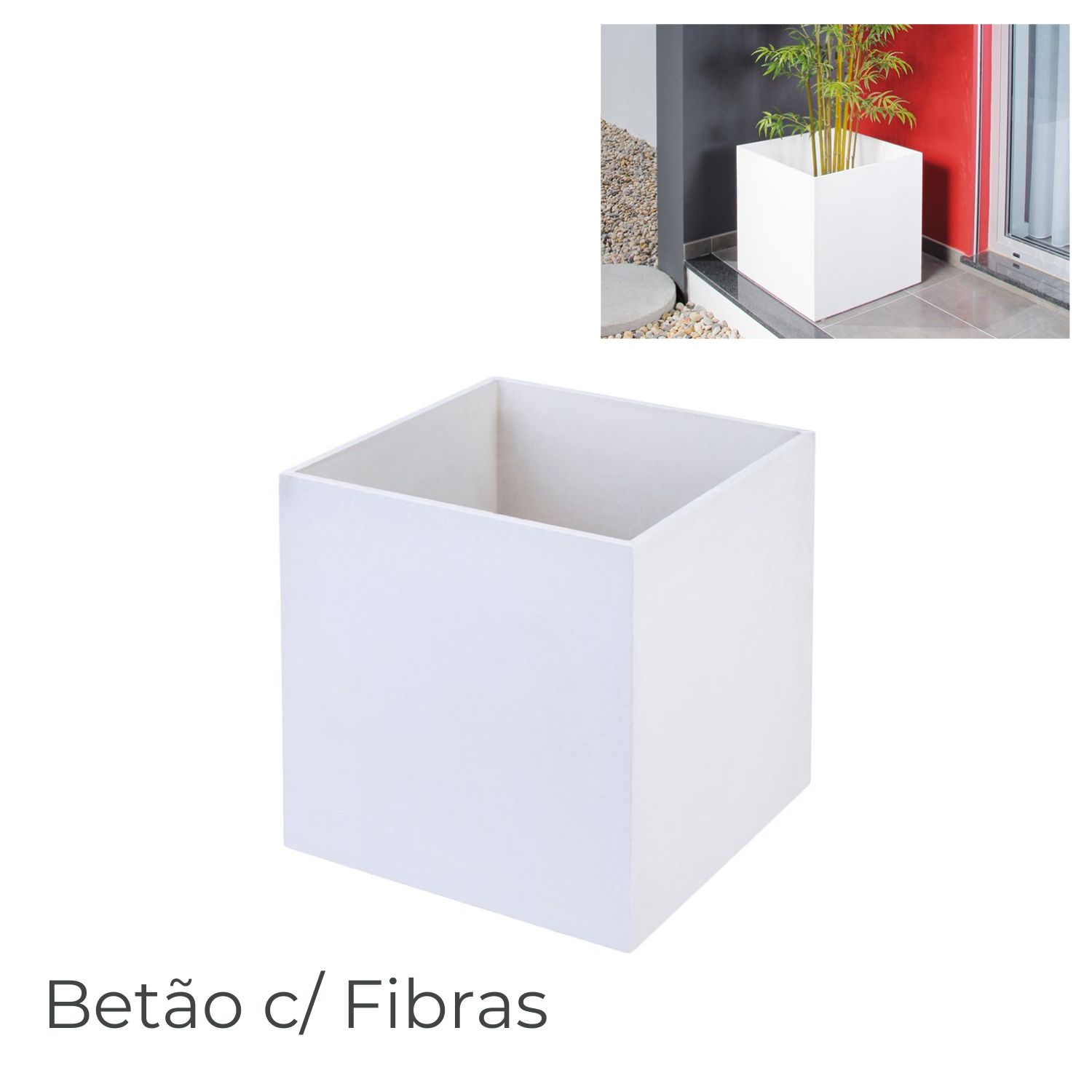 Floreira Betão + Fibras Cúbica 45x45x45cm Branca Jardim Varanda Terraço Esplanada