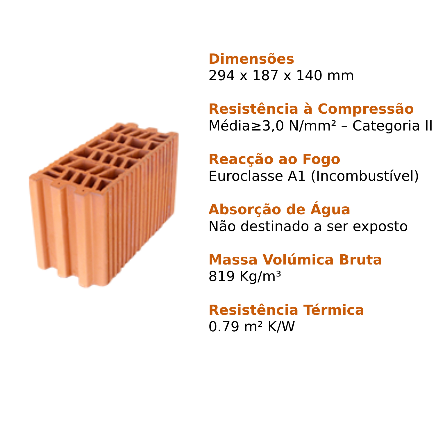 Tijolo Cerâmico Térmico e Acústico Pro 14/19/20/24/25/29 ETICS Capoto - 30 x 19 x 19 CM - Palete não Incluída