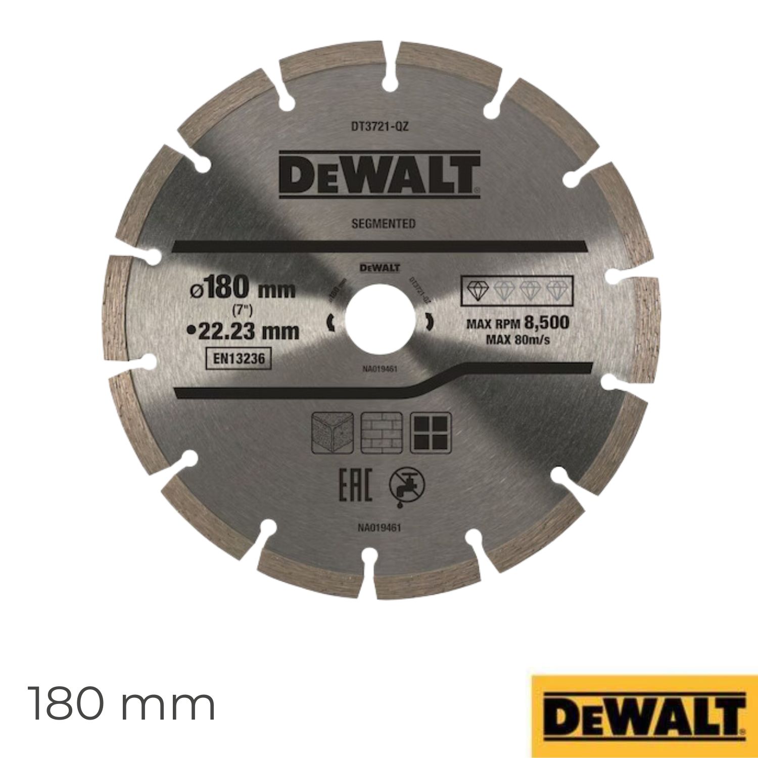 Disco de Diamante Corte Seco com Aro Segmentado Dewalt DT3721-QZ 180x22,2MM para Rebarbadora
