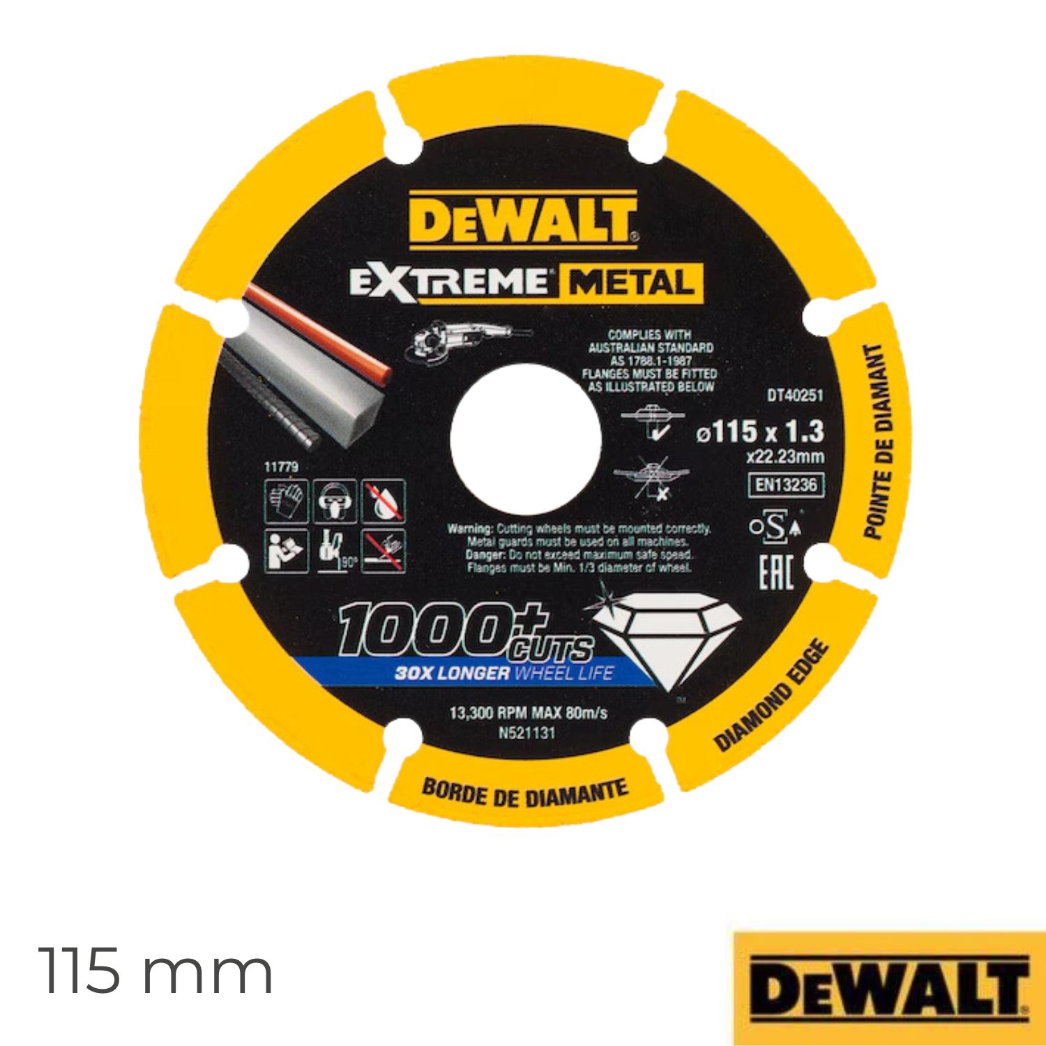 Disco de Corte com Borda de Diamante Extreme Metal Dewalt DT40251-QZ 115x1,3x22,3MM para Rebarbadora