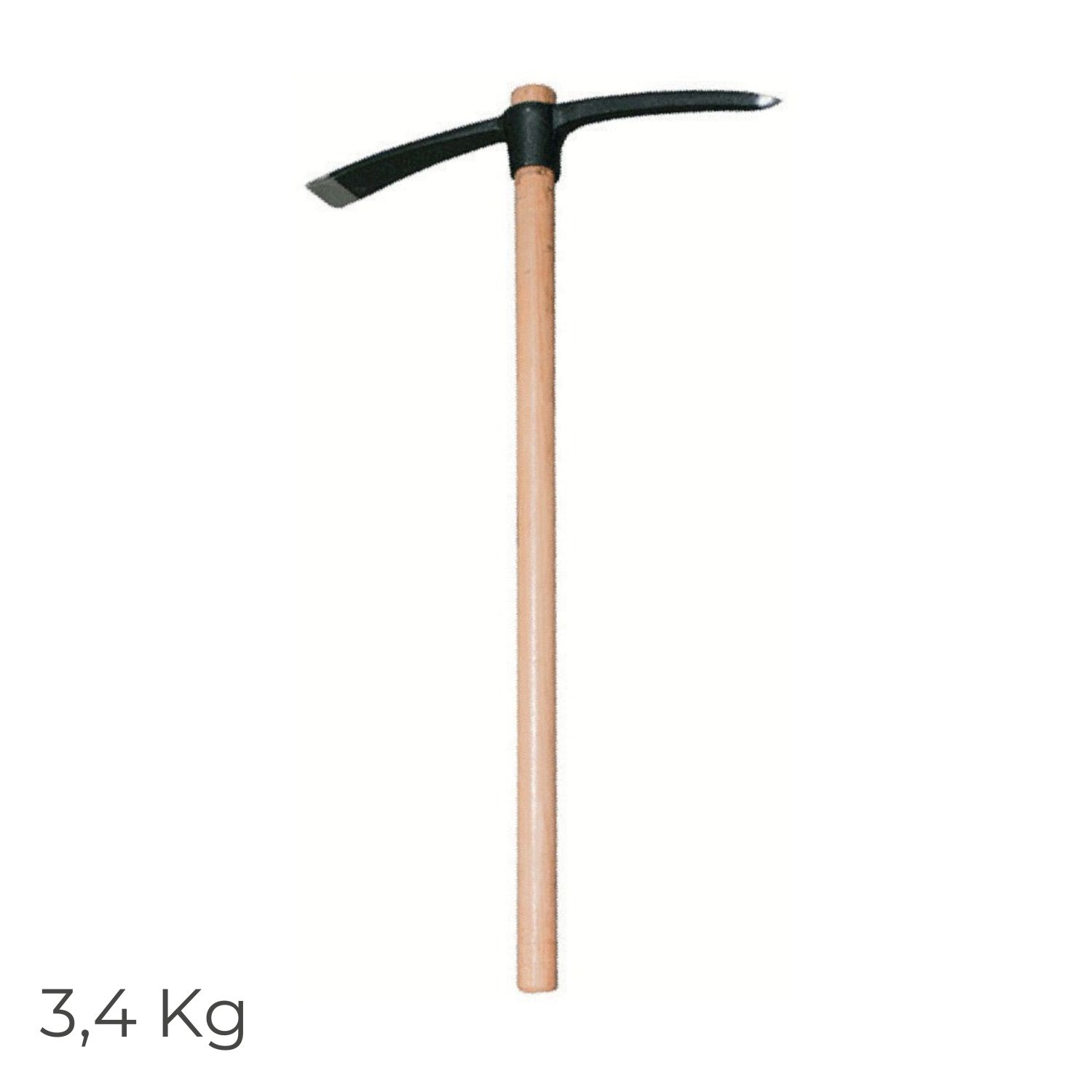 Picareta 3,4KG com Cabo Madeira 90CM Ferramenta Mão Cavar Valas Picar Pedra Construção Jardinagem