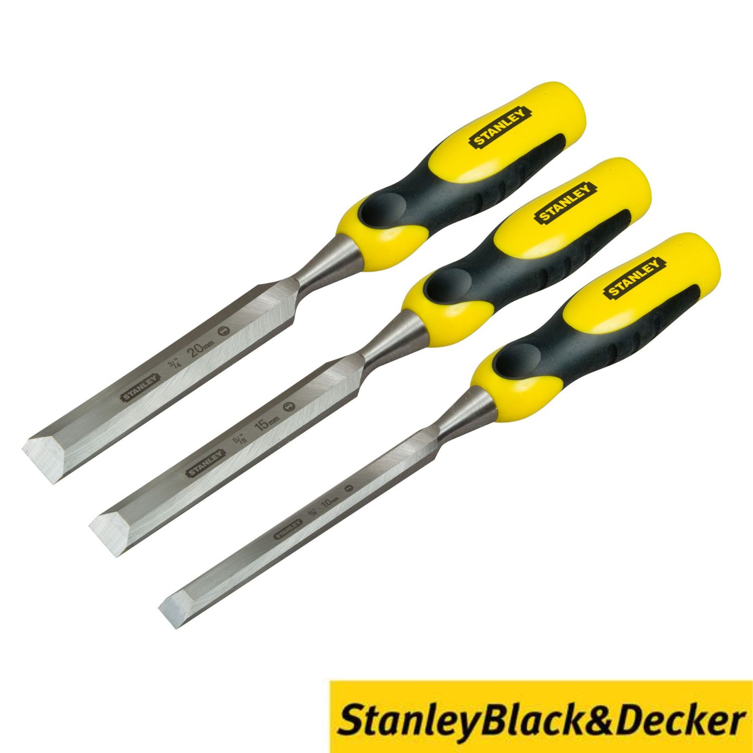 Conjunto Jogo 3 Formões Fio Biselado Stanley 2-16-887 10MM 15MM 20MM Alta Resistência Acabamentos