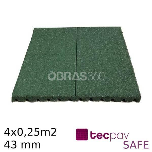 Pavimento Piso Borracha SBR - TecpavSAFE - Parque Infantil - 1M2- Segurança, Acústica - 43MM - 1 M2 - VERDE - 4 Placas 50CM X 50CM - Por Encomenda