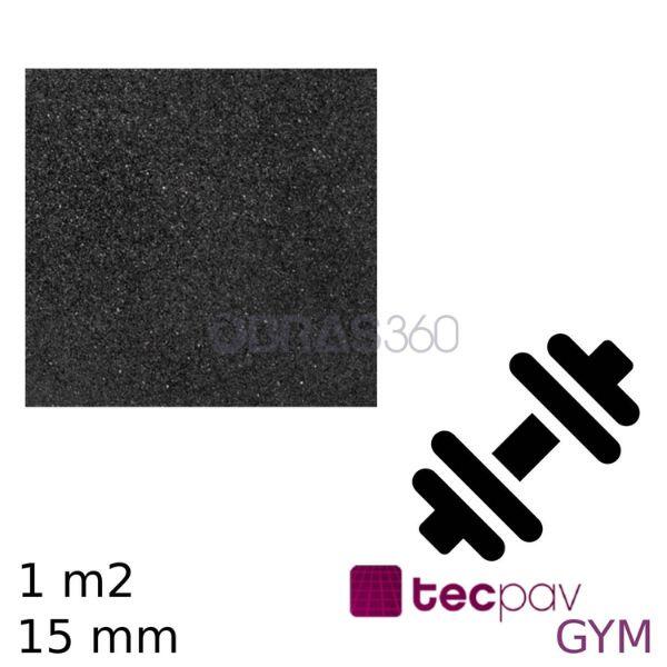 Pavimento Piso Borracha SBR Alta Densidade - TecpavGYM - Ginásio, Redução de Ruído - 15MM - 1 M2 - PRETO - 1 Placa 100CM X 100CM