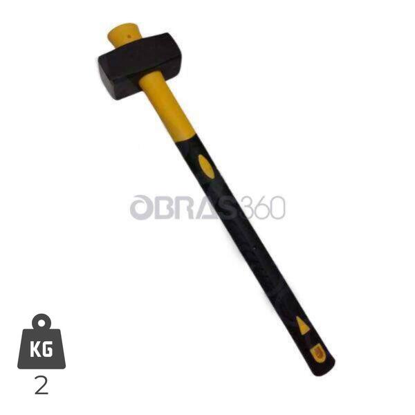 Marreta Quadrada 2KG c/ Cabo Fibra Ferramenta Mão Construção Demolições Impactos Intensos Jardinagem