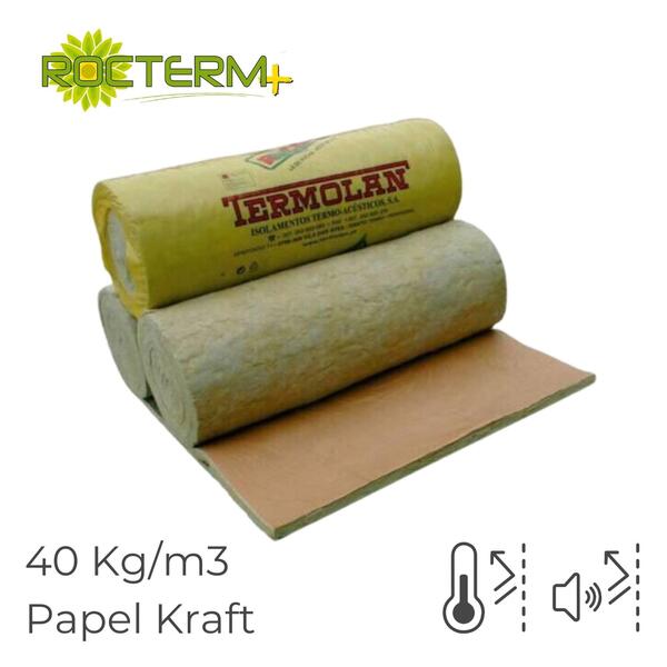 Lã de Rocha Isolamento Térmico Acústico Manta Revestida a Papel Kraft Rocterm MK 40 (40 kg/m3) - 50 mm - 8 m x 1,2 m
