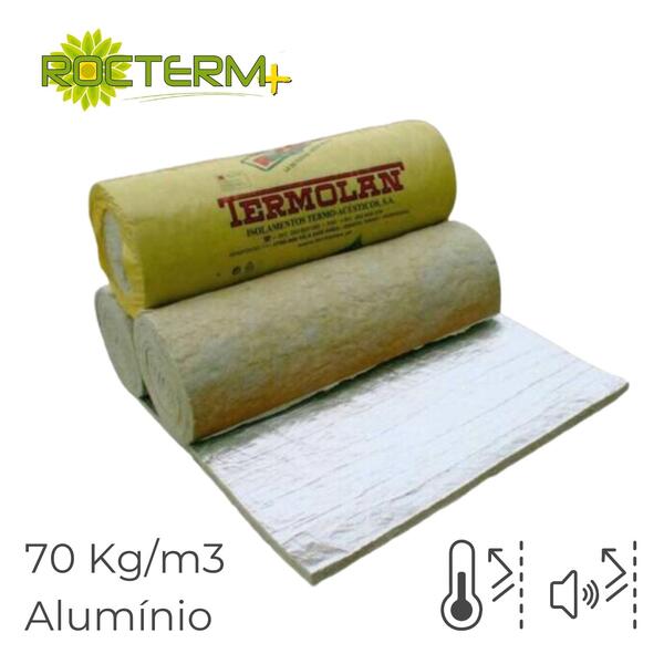 Lã de Rocha Isolamento Térmico Acústico Manta Revestida a Alumínio Rocterm MA 70 (70 kg/m3) - 30 mm - 8 m x 1,2 m