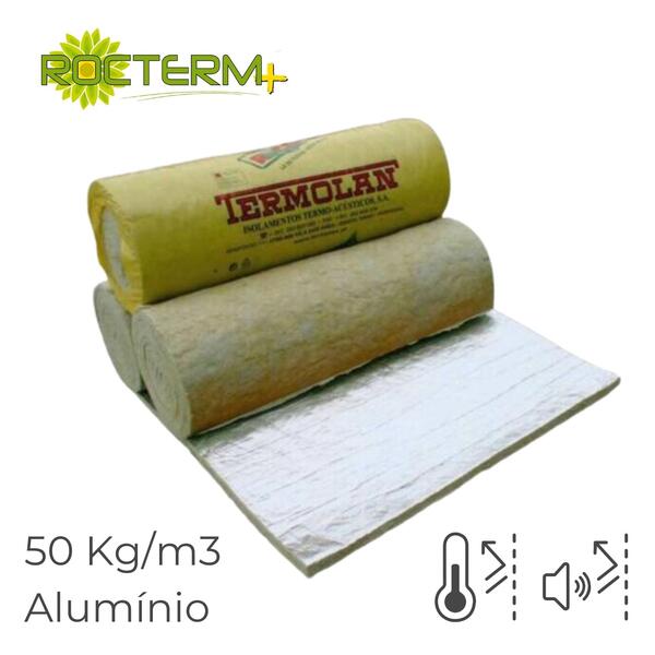 Lã de Rocha Isolamento Térmico Acústico Manta Revestida a Alumínio Rocterm MA 50 (50 kg/m3) - 40 mm - 8 m x 1,2 m
