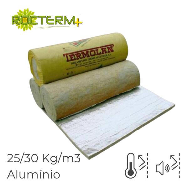 Lã de Rocha Isolamento Térmico Acústico Manta Revestida a Alumínio Rocterm MA 230 (25/30 kg/m3) - 60 mm - 8 m x 1,2 m