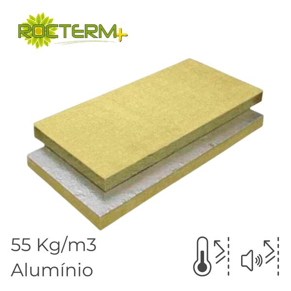 Lã de Rocha Isolamento Térmico Acústico Painel Revestido a Alumínio Rocterm PIA 55 (55 kg/m3) - 100 mm - 1 m x 0,6 m