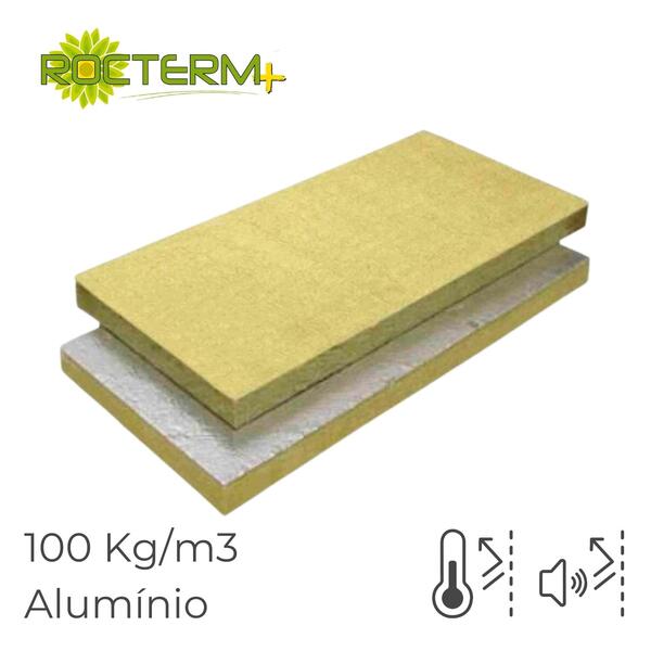 Lã de Rocha Isolamento Térmico Acústico Painel Revestido a Alumínio Rocterm PIA 100 (100 kg/m3) - 30 mm - 1 m x 0,6 m