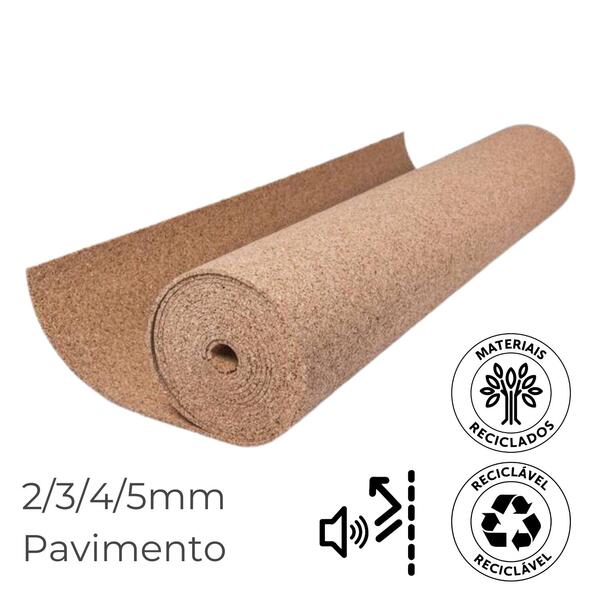 Rolos de Cortiça 2/3/4/5MM Pavimento Isolamento Térmico e Acústico Ruído Impacto - 3 mm - 20 m x 1 m