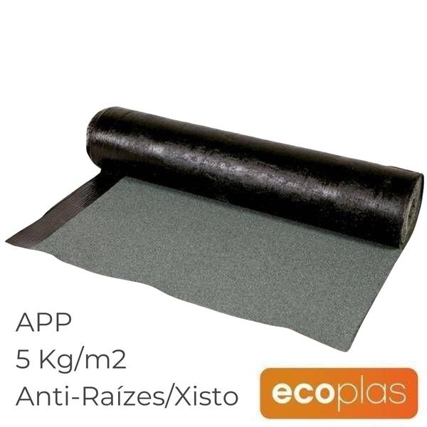 Tela Betuminosa Asfáltica APP Impermeabilizar ECOplas PY 50 G Jardim Poliéster/Xisto/AntiRaiz 5KG/M2