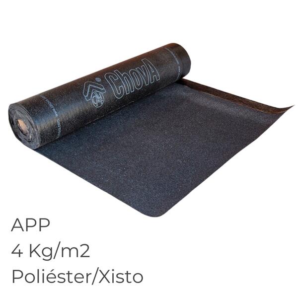 Tela Betuminosa Asfáltica APP Impermeabilização CHOVAPLAST COMBI Cinza Escuro Poliéster/Xisto 4KG/M2