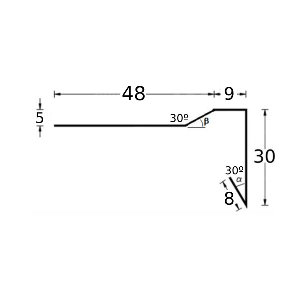 ECOperfil Pingadeira Alumínio 48X9X30X8 Remate Telas Impermeabilização