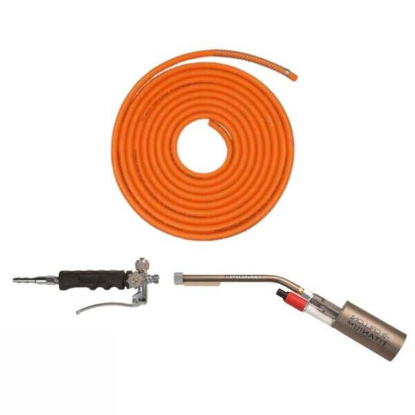 Kit Maçarico PROFY2 PLUS Titânio Lança 220mm Dupla Válvula Regulação Gás Isqueiro Mangueira Laranja