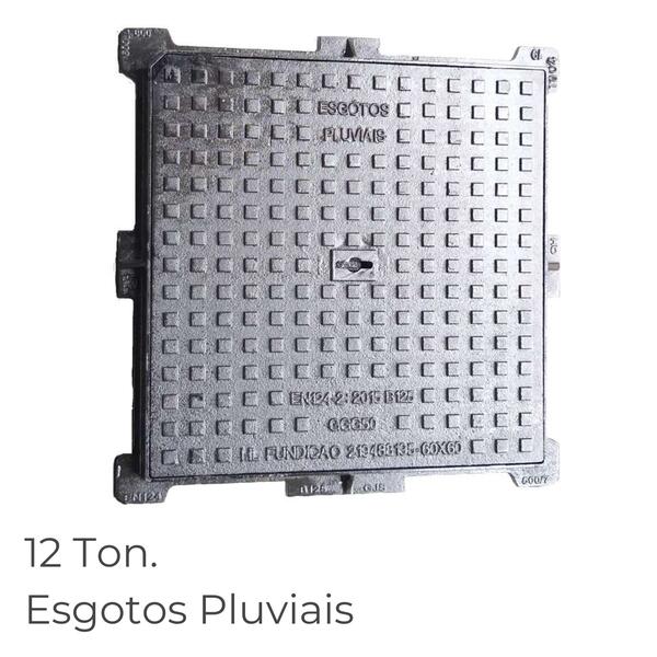 Tampa Rasa Xadrez B125 600X600MM Ferro Fundido Esgotos Domésticos Pluviais Eletricidade Telecomunic. - Conj. Aro + Tampa - Esgotos Pluviais