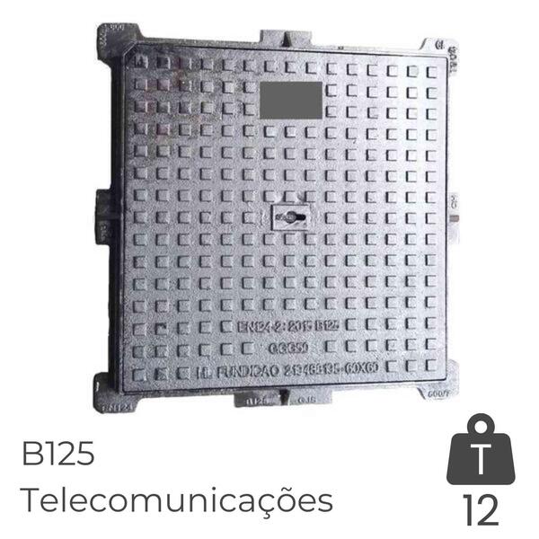 Tampa Rasa Xadrez B125 600X600MM Ferro Fundido Esgotos Domésticos Pluviais Eletricidade Telecomunic. - Conj. Aro + Tampa - Telecomunicações