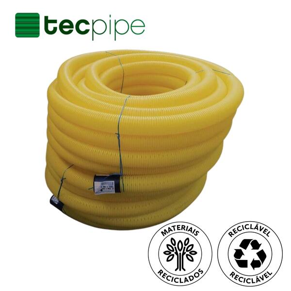 Tubo de Drenagem Corrugado Sem Geotêxtil TECpipe Construção Civil e Agrícola União Incluída - Ø 80 mm x 50 m