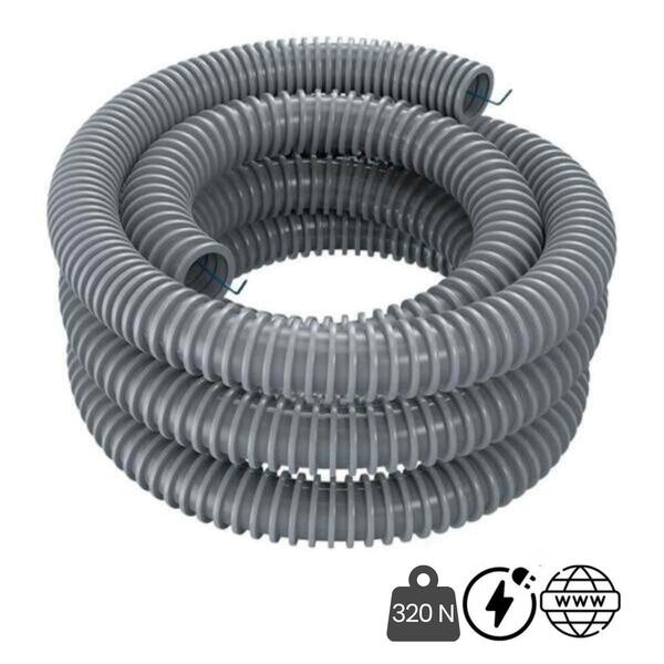 Tubo Corrugado c/ Guia 100m Anelado Cabos Elétricos Telecomunicações Eletricidade - Cinza claro - Ø 16 mm - Rolo 100 m