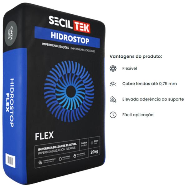 Argamassa de Impermeabilização Flexível Monocomponente SecilTek Hidrostop Flex - Cinza - 20 Kg