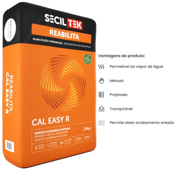 Argamassa Reboco Cal Hidráulica Natural (NHL) SecilTek Reabilita Cal EASY R Revestimento Alvenarias - 25 Kg