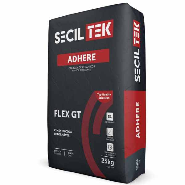 Cimento Cola Deformável de Exterior SecilTek Adhere Flex GT C2TES1 - Cinza - 25 Kg