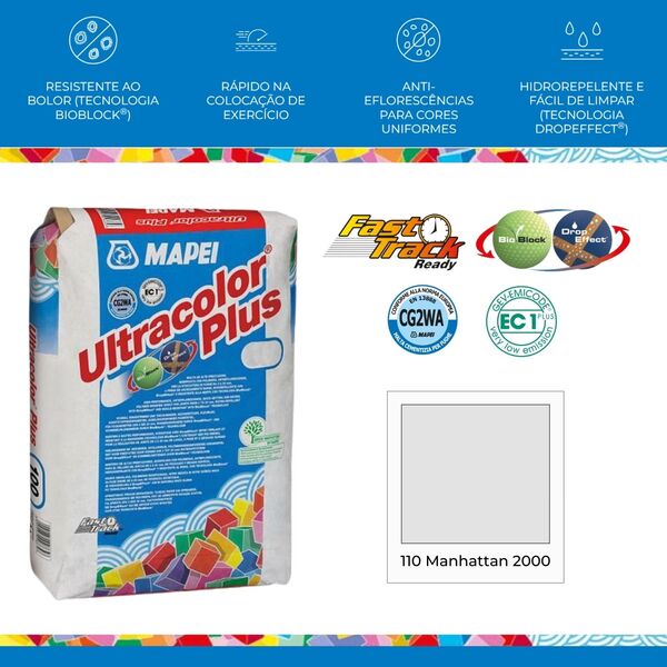 Betume Juntas Cerâmicas 2-20MM Hidrorrepelente Resistente Fungos Presa Rápida Mapei Ultracolor Plus - Manhattan 110 - Saco 23 kg