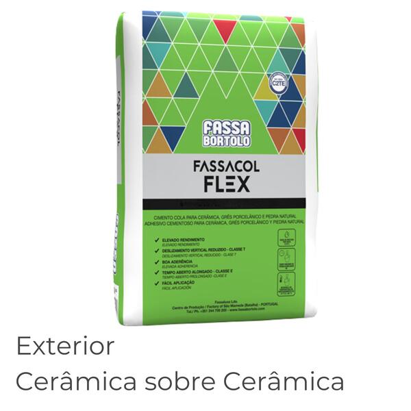 Cimento Cola Exterior Adesão Melhorada Pedra Natural Gesso Cartonado Fassacol Flex Cinza 25KG C2TE